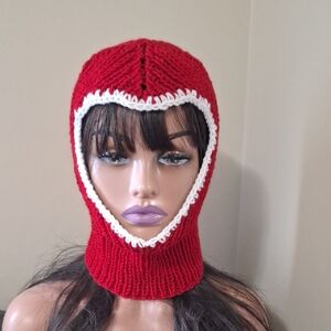 Red and White Knit Balaclava